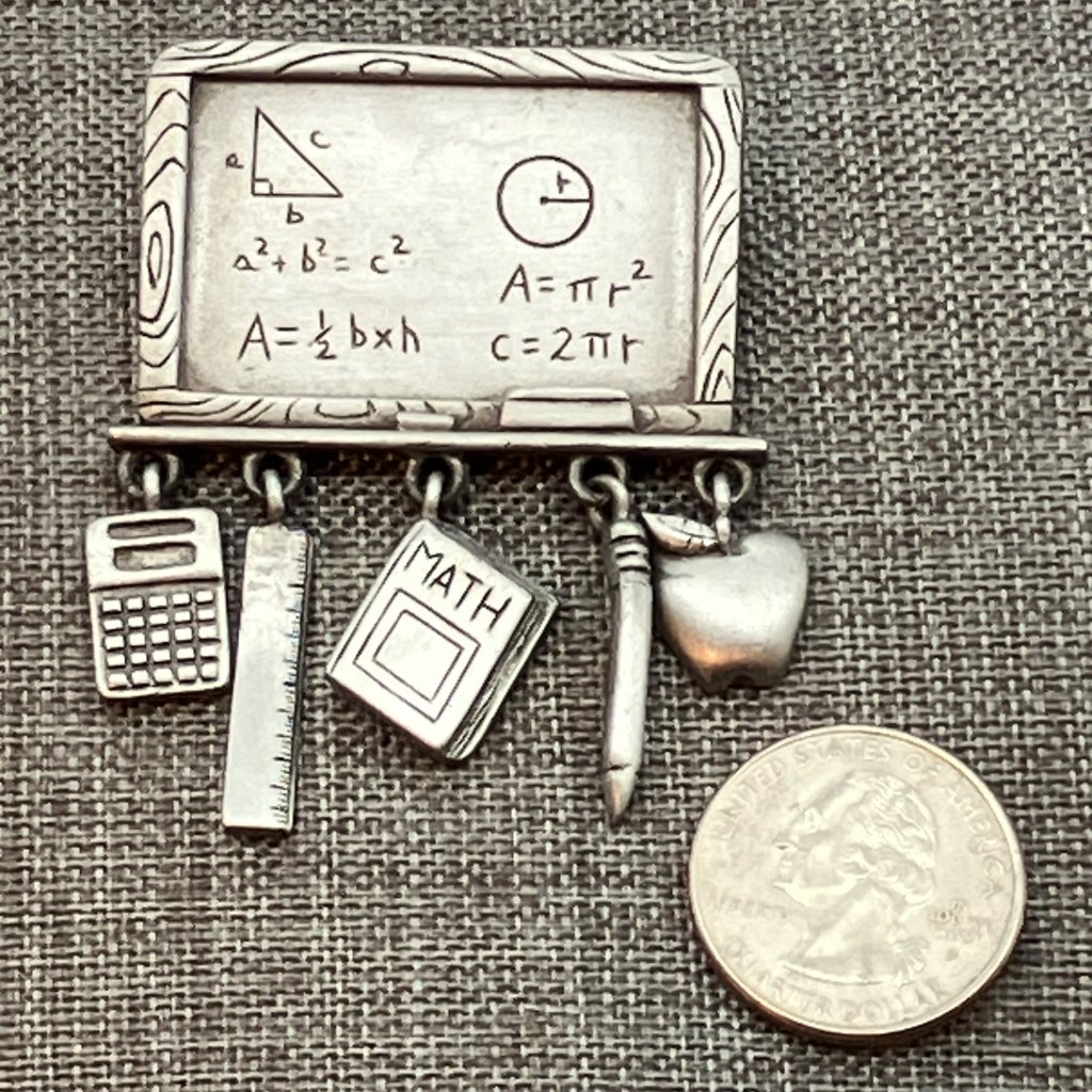 Jj Teachers Pin Brooch 2 In Silver Pewter Math Geometry School Charm Chalk Board 36$